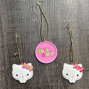 💞 Set of 3 New Sanrio Hello Kitty Pink & White Holiday Christmas Tree Ornaments